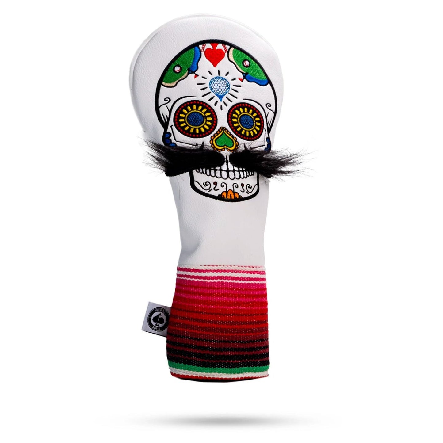 MUSTACHE SUGAR SKULL - DRIVER COVER WHITE