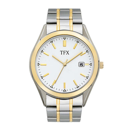 MEN'S TFX TWO TONE STAINLESS STEEL WATCH, WHITE DIAL