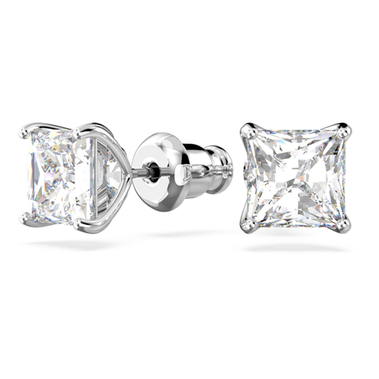 SWAROVSKI STILLA ATTRACT STUD EARRINGS SQUARE CUT, WHITE, RHODIUM PLATED