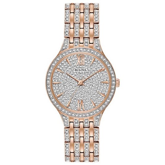 LADIES' PHANTOM CRYSTAL ROSE GOLD-TONE STAINLESS STEEL WATCH, CRYSTAL DIAL