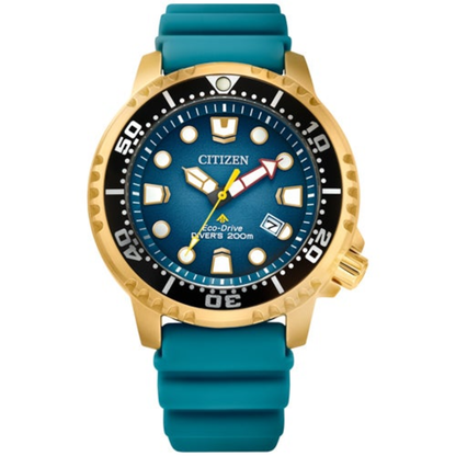MEN'S PROMASTER DIVE ECO-DRIVE TURQUOISE POLYURETHANE STRAP WATCH, BLUE DIAL