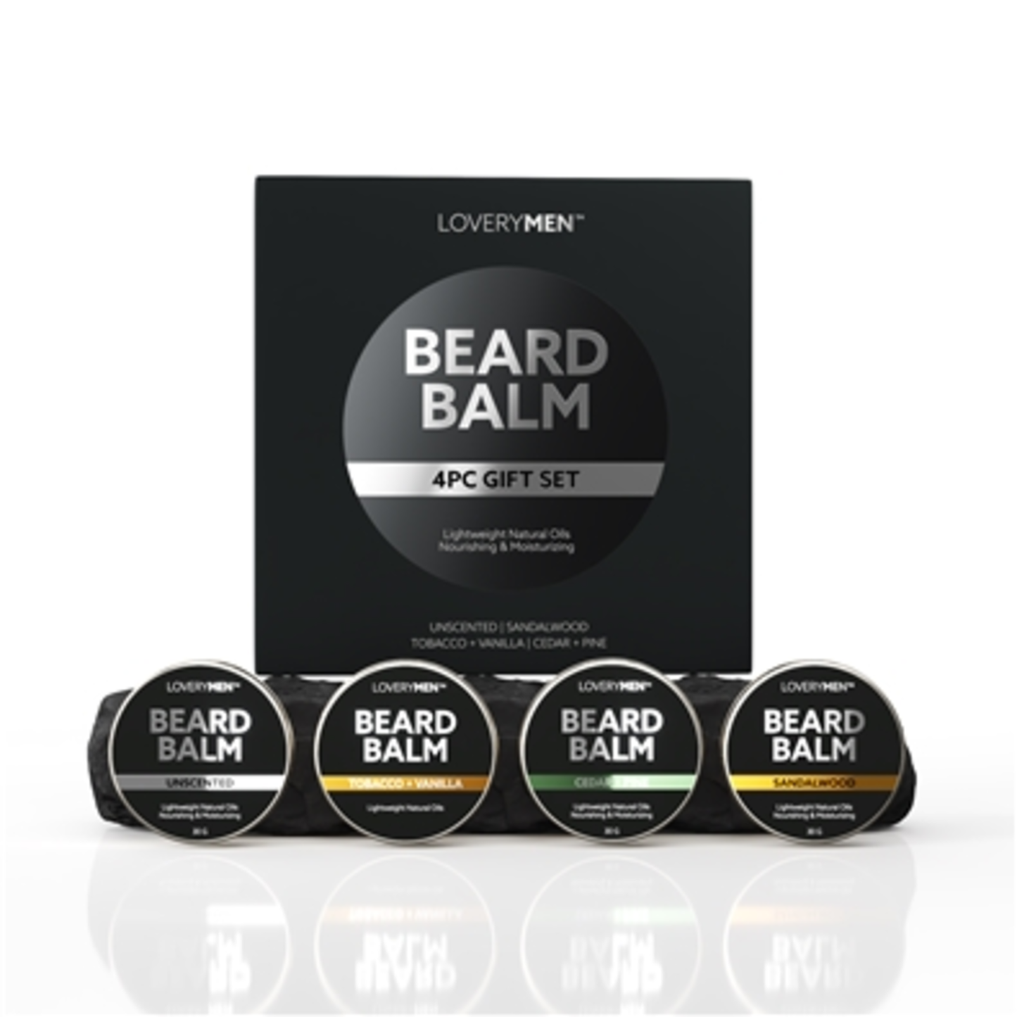 MENS BEARD BALM GIFT SET, BLACK, SILVER, 4 PIECES