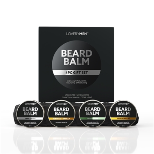 MENS BEARD BALM GIFT SET, BLACK, SILVER, 4 PIECES