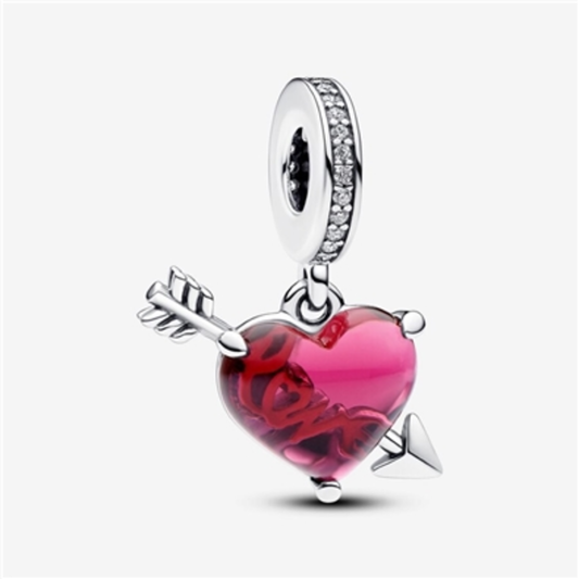 RED HEART  AND  ARROW MURANO GLASS CHARM