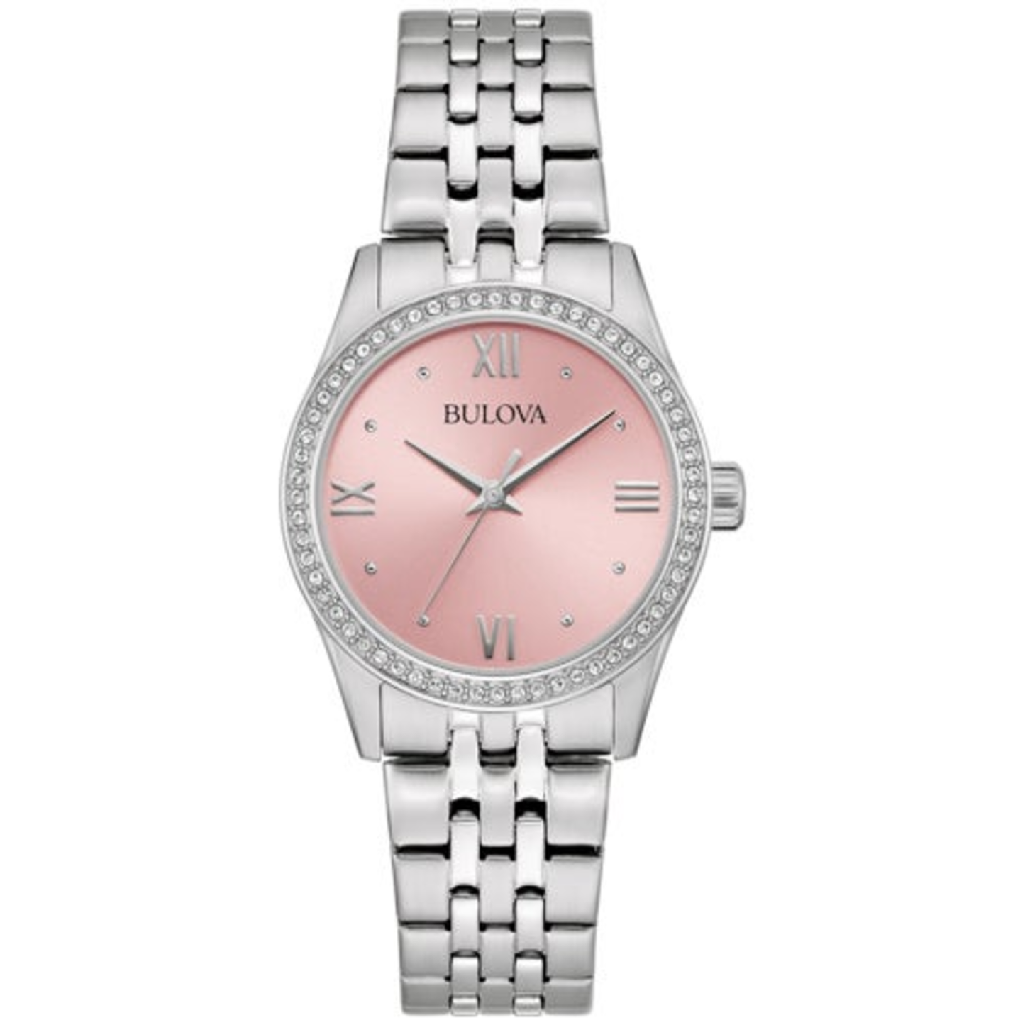 LADIES' CORPORATE COLLECTION CRYSTAL SILVER-TONE WATCH, PINK DIAL
