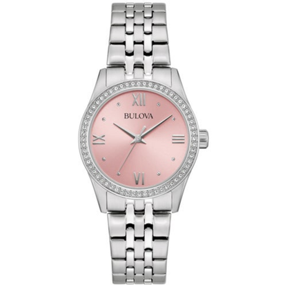 LADIES' CORPORATE COLLECTION CRYSTAL SILVER-TONE WATCH, PINK DIAL