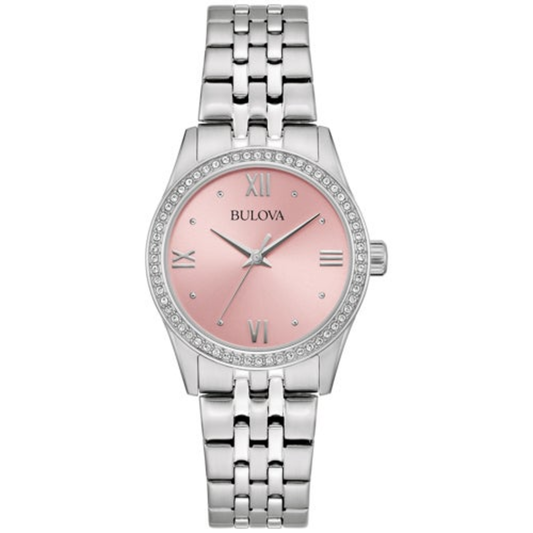 LADIES' CORPORATE COLLECTION CRYSTAL SILVER-TONE WATCH, PINK DIAL