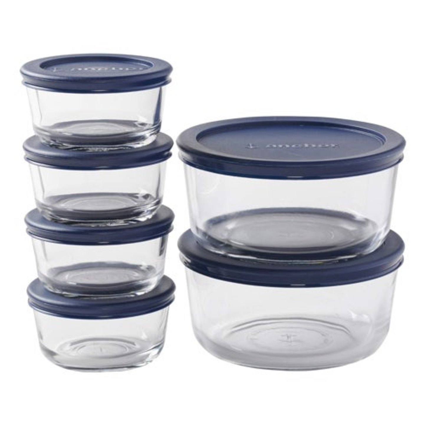 12PC GLASS STORAGE CONTAINER SET W/ SNUGFIT LIDS NAVY BLUE