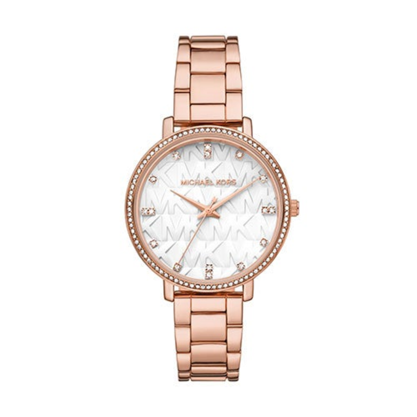 LADIES PYPER ROSE GOLD-TONE STAINLESS STEEL WATCH WHITE MK LOGO DIAL