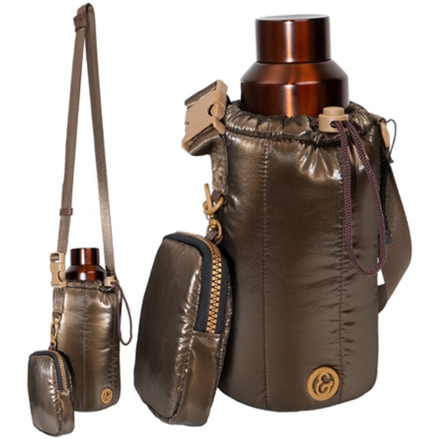 METALLIC QUILTED WATER BOTTLE HOLDER, CHOCOLATE, 8"