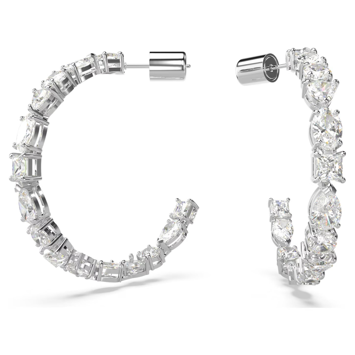 SWAROVSKI MESMERA HOOP EARRINGS MIXED CUTS, WHITE, RHODIUM PLATED