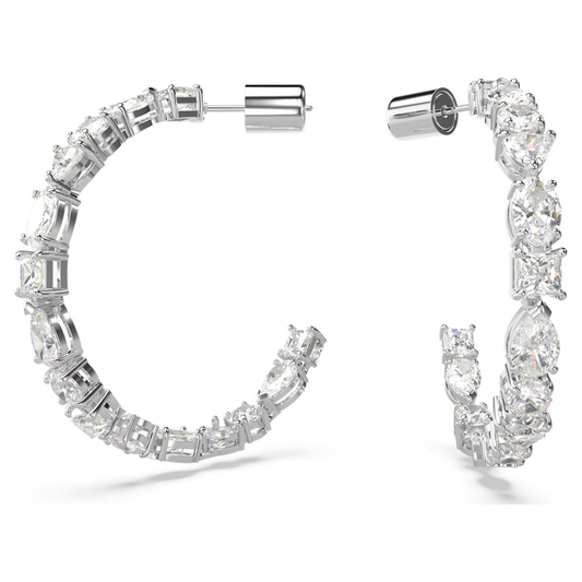 SWAROVSKI MESMERA HOOP EARRINGS MIXED CUTS, WHITE, RHODIUM PLATED