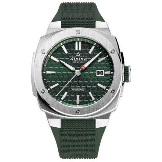 MEN'S ALPINER EXTREME AUTOMATIC GREEN RUBBER STRAP WATCH, GREEN DIAL