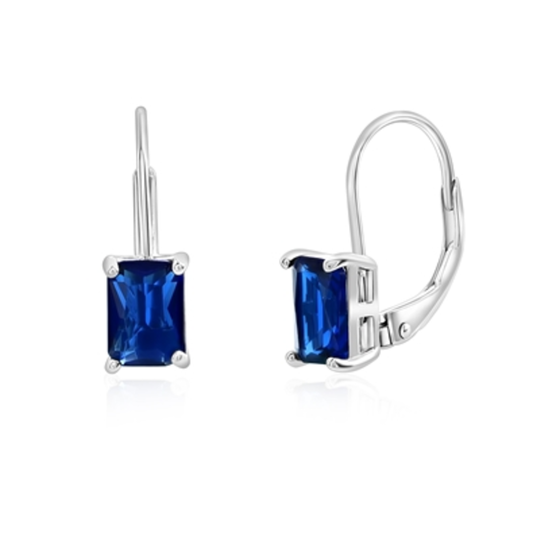LAB CREATED BLUE SAPPHIRE EARRINGS, BLUE, 5X7MM