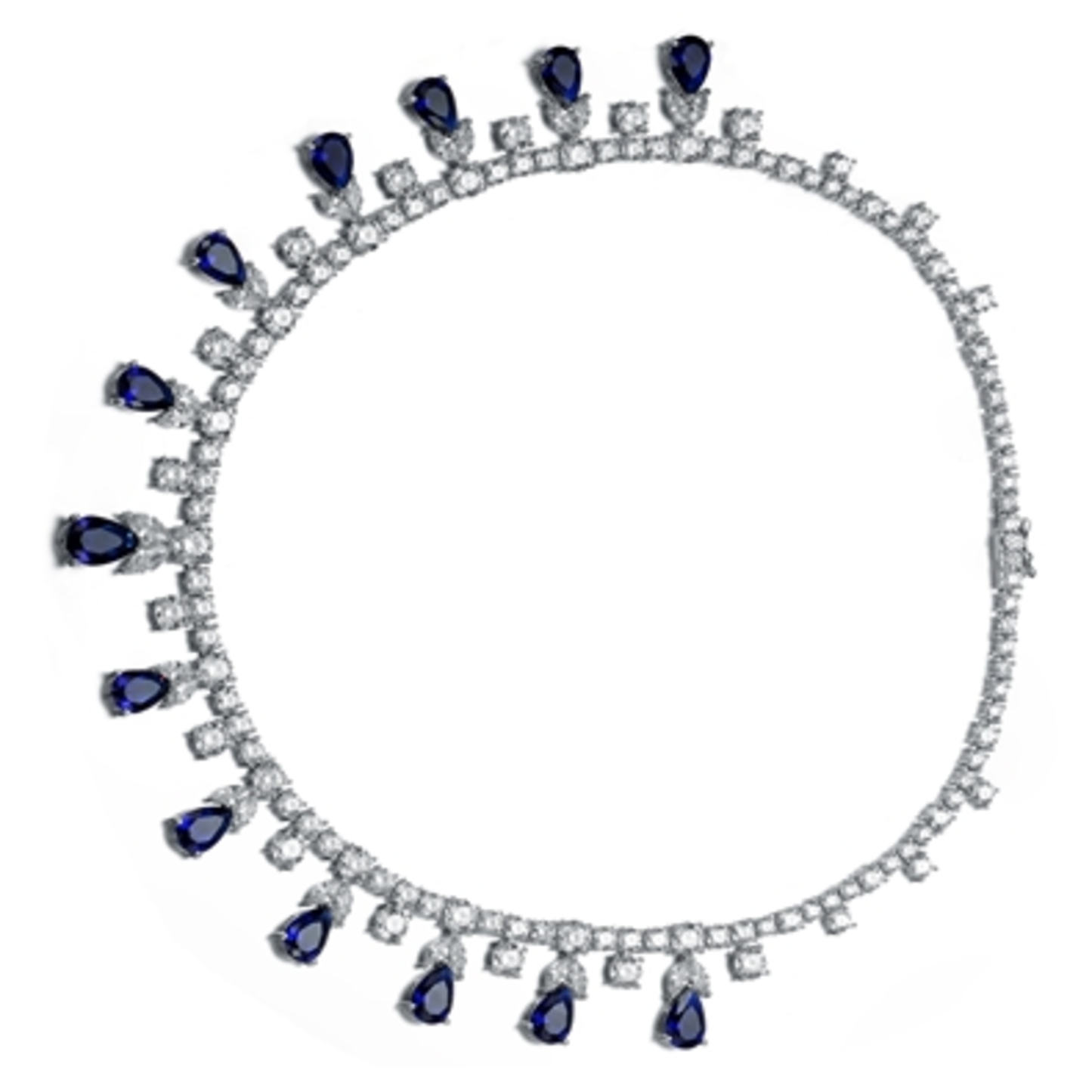 RHODIUM CZ BLUE TENNIS NECKLACE, BLUE, 16"
