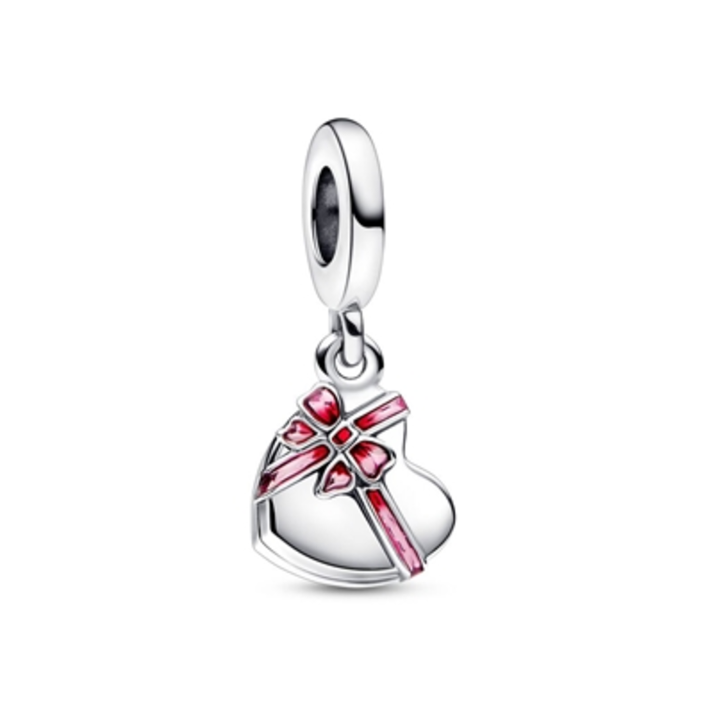 OPENABLE HEART CHOCOLATE GIFT BOX CHARM, SILVER/RED