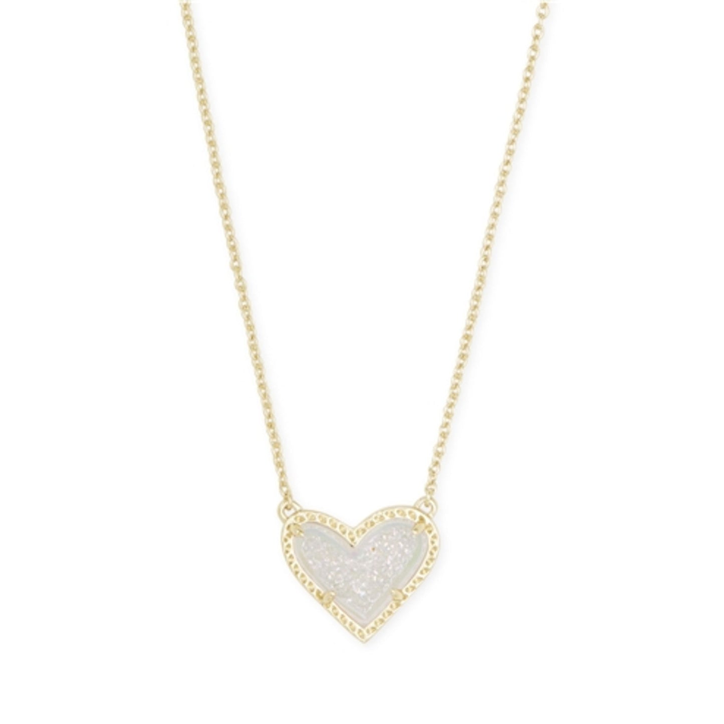 ARI HEART SHORT PENDANT NECKLACE, GOLD IRIDESCENT DRUSY