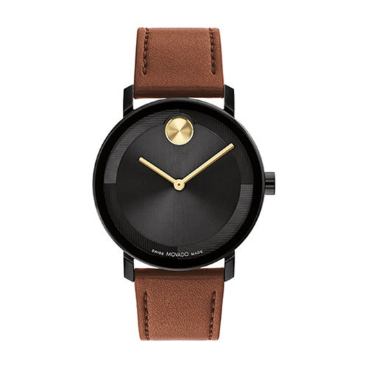 MEN'S BOLD EVOLUTION 2.0 BLACK & COGNAC LEATHER STRAP WATCH, BLACK DIAL