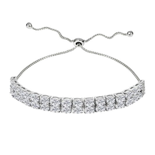 TWO ROW ADJUSTABLE BRACELET, SILVER, 4MM