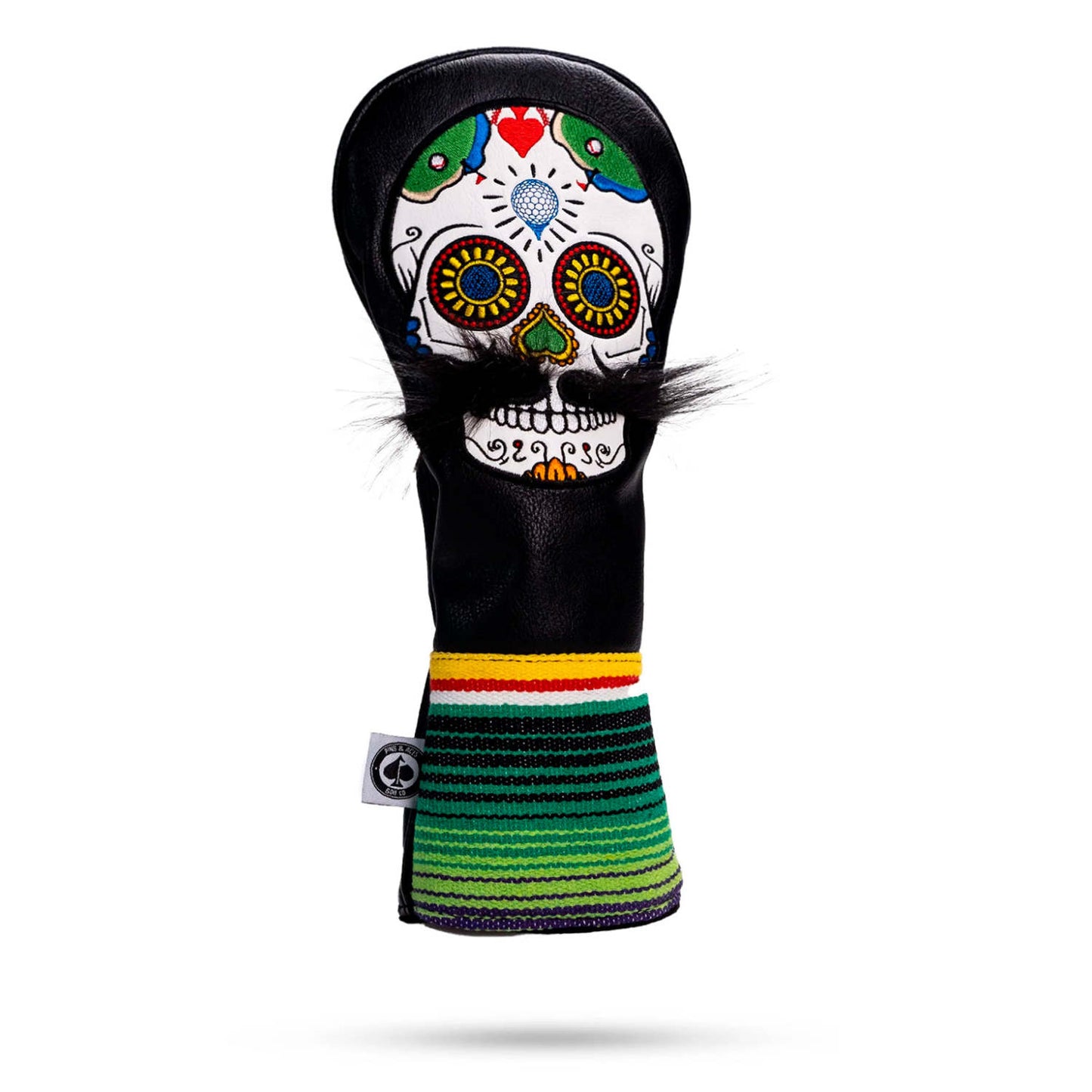 MUSTACHE SUGAR SKULL - DRIVER COVER BLACK