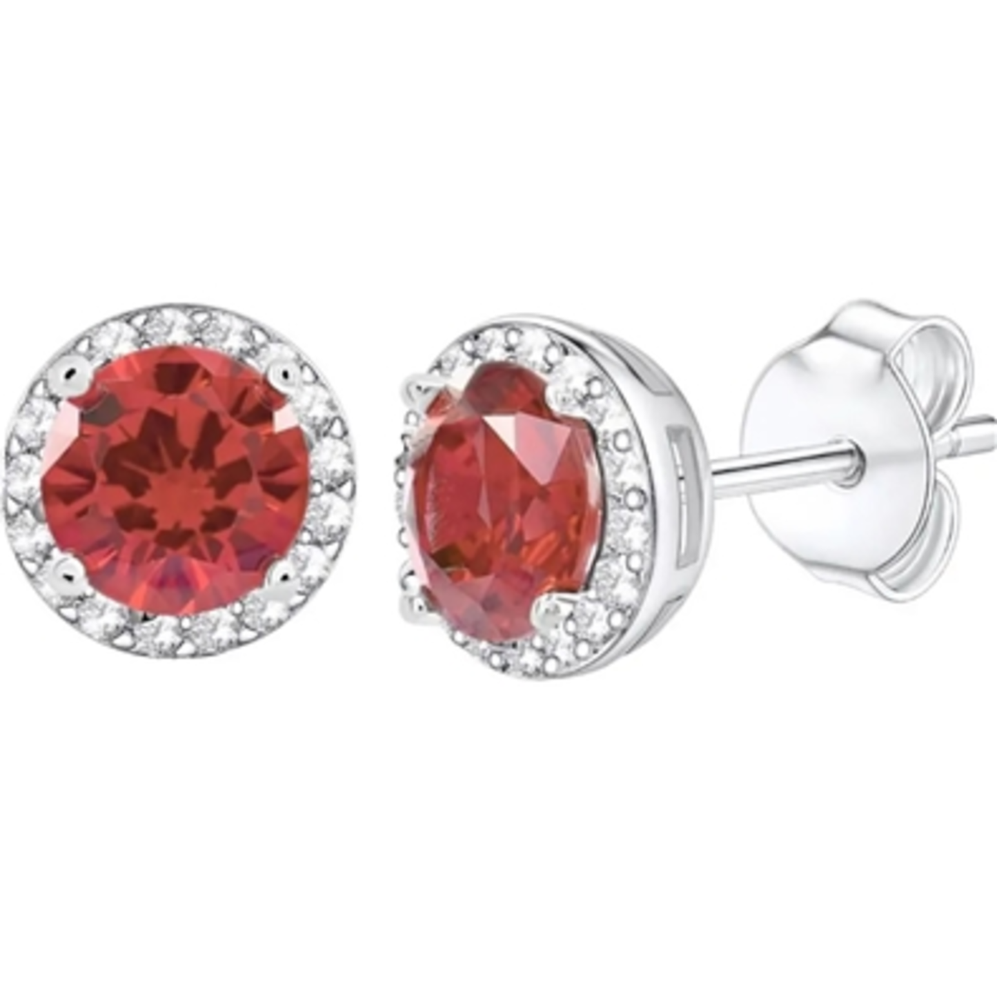 STERLING SILVER CREATED RUBY HALO STUDS, RED, 10MM