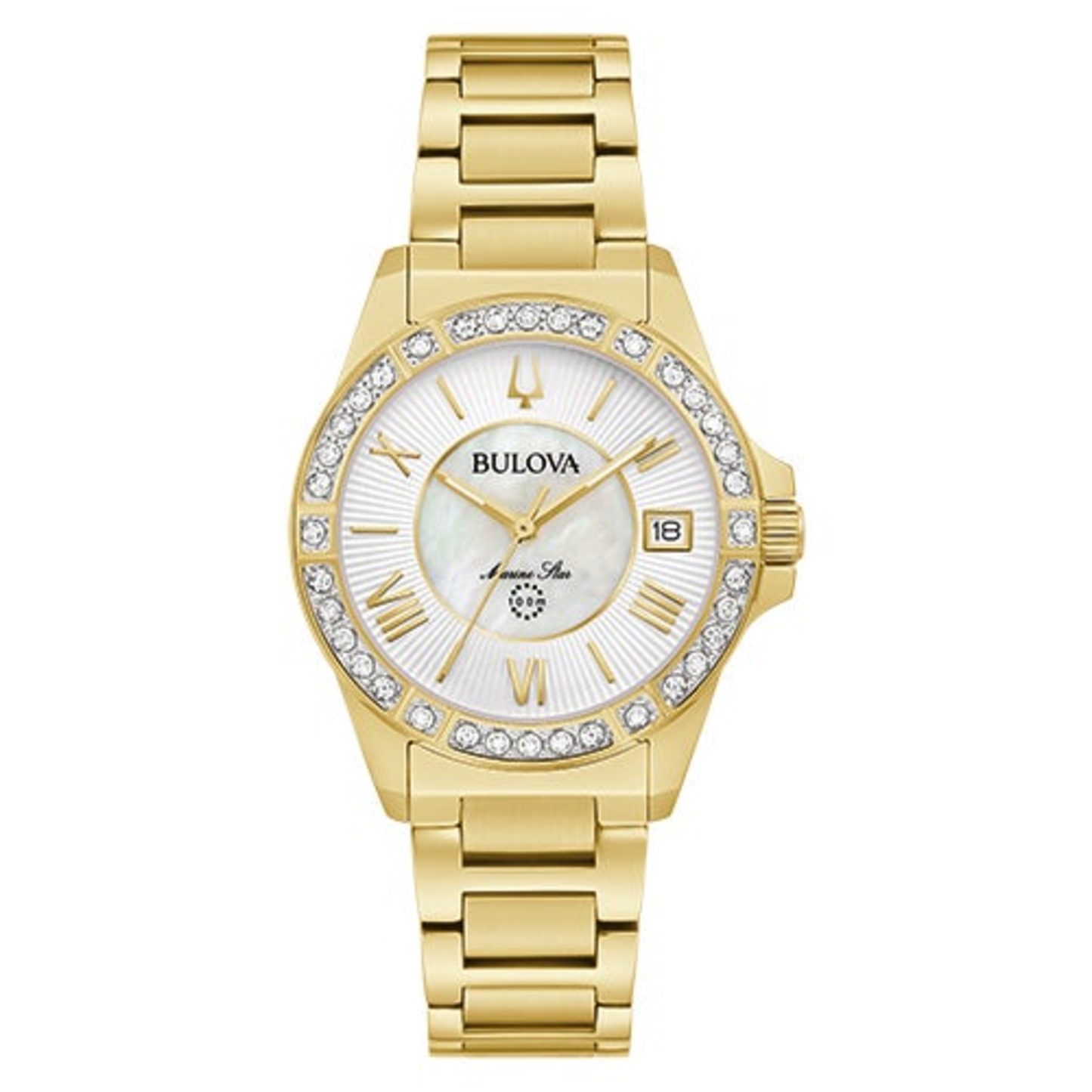 LADIES' MARINE STAR GOLD-TONE STAINLESS STEEL WATCH, MOTHER-OF-PEARL DIAL