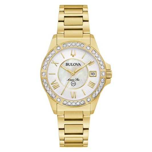 LADIES' MARINE STAR GOLD-TONE STAINLESS STEEL WATCH, MOTHER-OF-PEARL DIAL