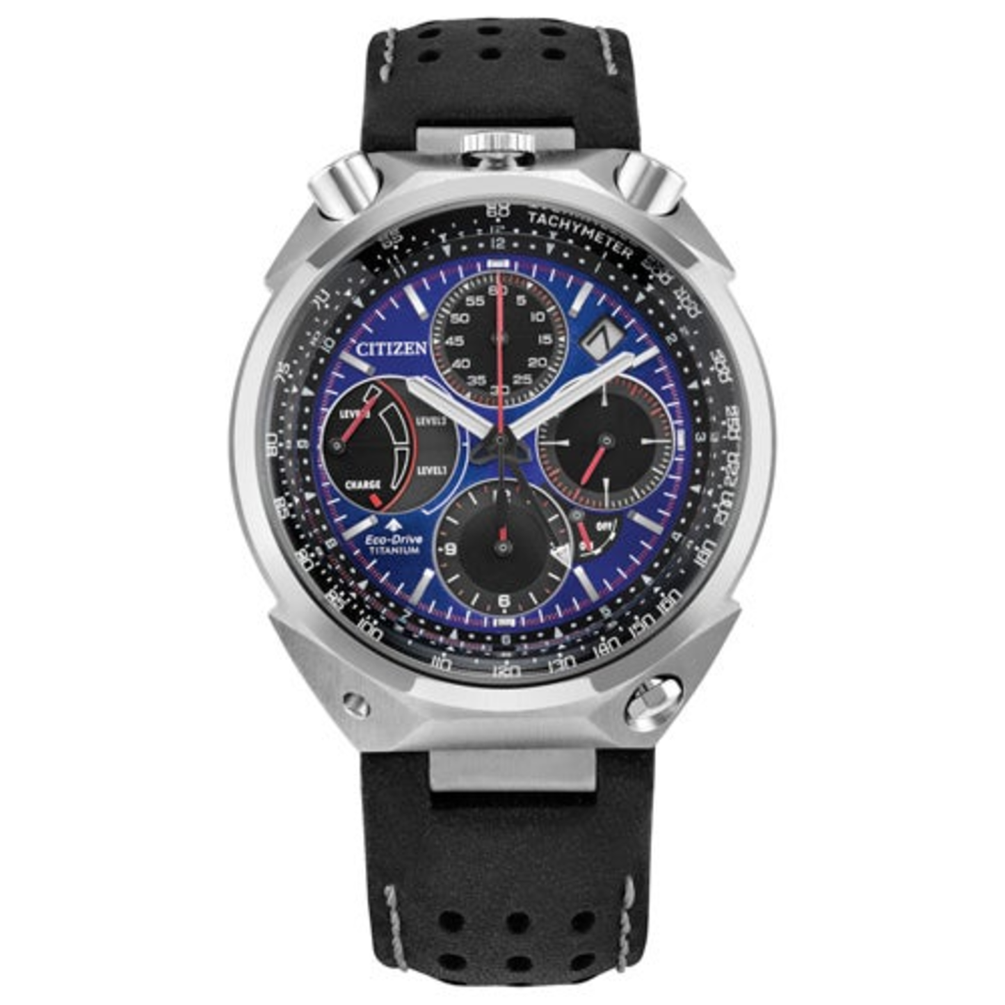 MEN'S PROMASTER TSUNO CHRONO RACER BLACK LEATHER WATCH, DEEP BLUE DIAL