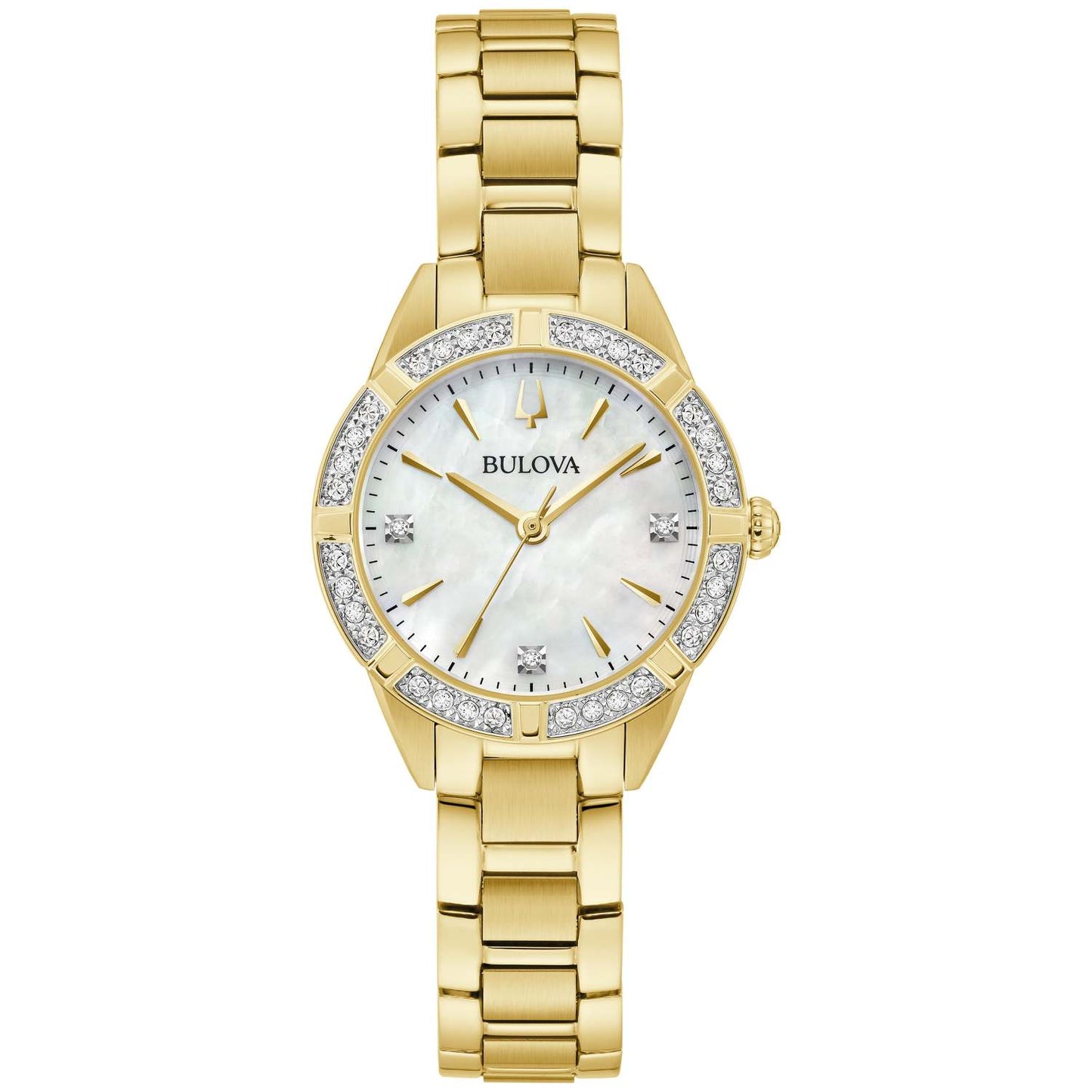 LADIES' SUTTON CRYSTAL GOLD-TONE STAINLESS STEEL WATCH, MOTHER-OF-PEARL DIAL