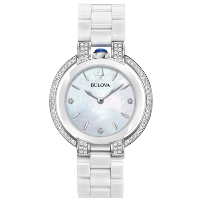 LADIES RUBAIYAT DIAMOND & WHITE CERAMIC WATCH WHITE MOTHER-OF-PEARL DIAL