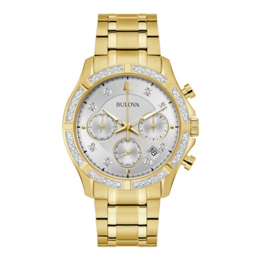 MEN'S CLASSIC DIAMOND CHRONOGRAPH GOLD-TONE STAINLESS STEEL WATCH, SILVER DIAL