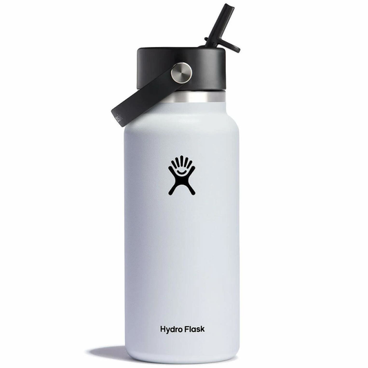 HYDRO FLASK 32 OZ. WIDE MOUTH BOTTLE W/FLEX STRAW CAP - WHITE
