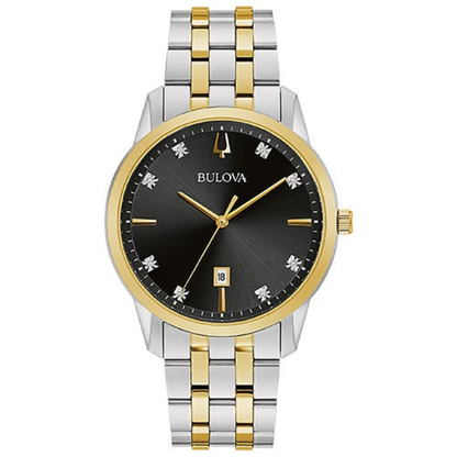 MENS SUTTON SILVER & GOLD CRYSTAL STAINLESS STEEL WATCH BLACK DIAL