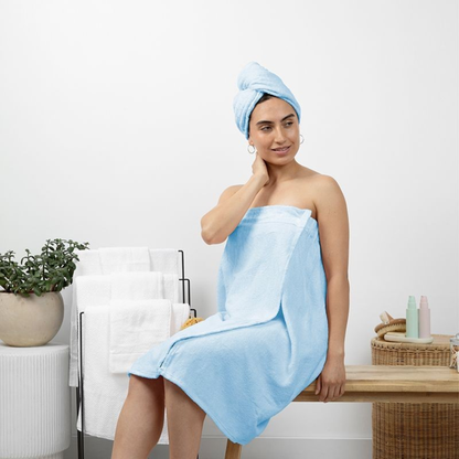 BAMBOO HAIR TURBAN WRAP SET - (LIGHT BLUE)