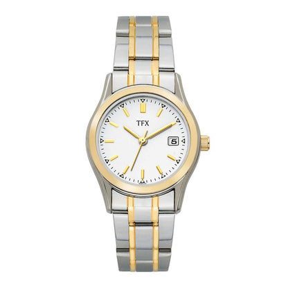 LADIES' TFX TWO-TONE STAINLESS STEEL WATCH, WHITE DIAL