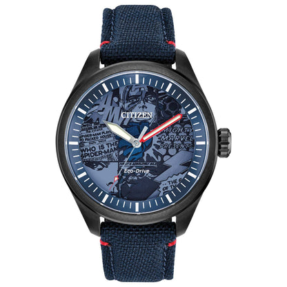 MEN'S MARVEL HEROES ECO-DRIVE NAVY CORDURA STRAP WATCH, BLUE DIAL