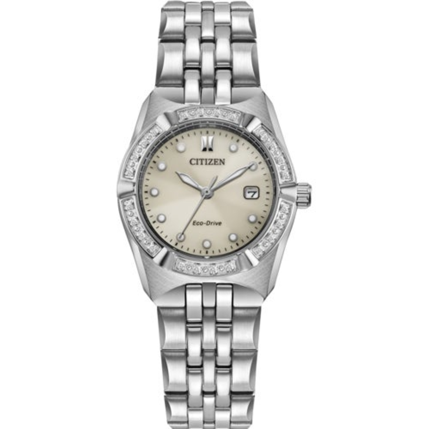 LADIES' CORSO DIAMOND ECO-DRIVE SILVER-TONE STAINLESS STEEL WATCH, TAUPE DIAL