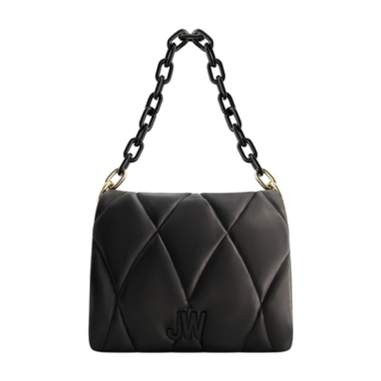 QUILTED CHAIN SHOULDER BAG, BLACK
