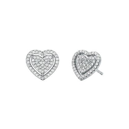 PREMIUM STERLING SILVER PAVE HEART STUD EARRINGS SILVER