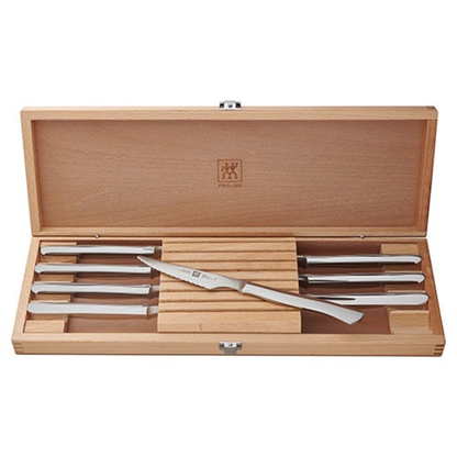 8PC STAINLESS STEEL SERRATED STEAK KNIFE SET W/ WOOD GIFT BOX