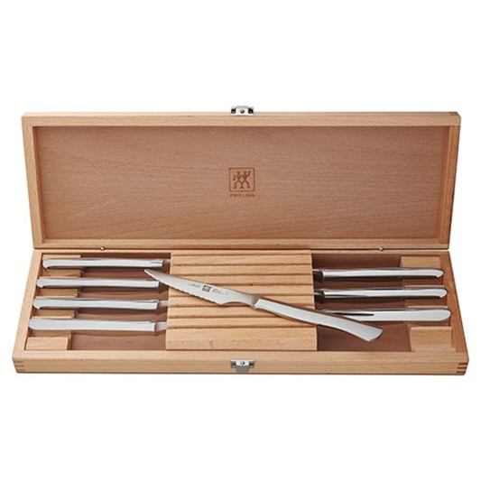 8PC STAINLESS STEEL SERRATED STEAK KNIFE SET W/ WOOD GIFT BOX