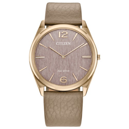 UNISEX CLASSIC ECO-DRIVE BEIGE LEATHER STRAP WATCH PINK DIAL