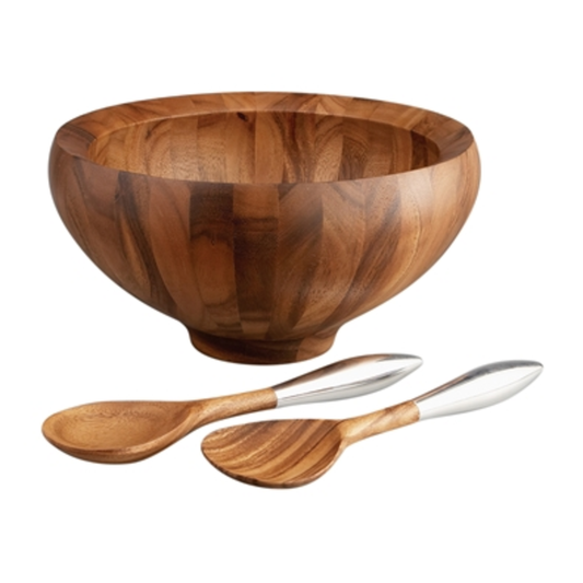 YARO SALAD BOWL W/ SERVER, ALLOY/WOOD, 13