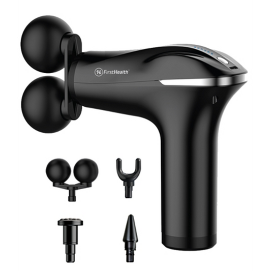 MINI MASSAGE GUN W/ HEAD ATTACHMENT, BLACK