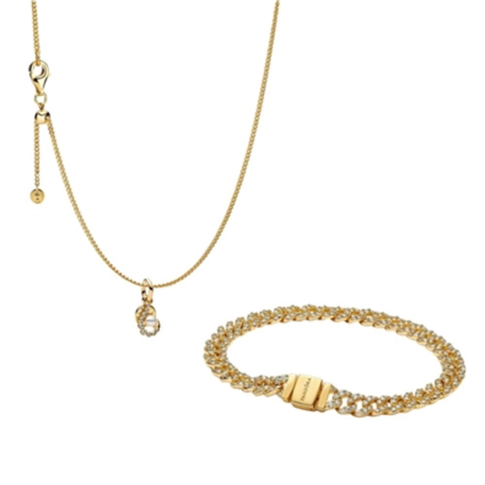 GOLDEN HOOK AND PEARL BRACELET SET, 23.6"