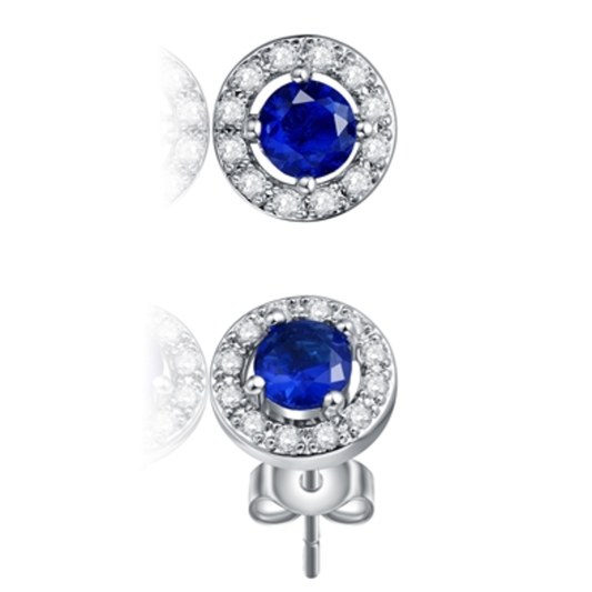 CZ RHODIUM SAPPHIRE STUD EARRINGS, BLUE