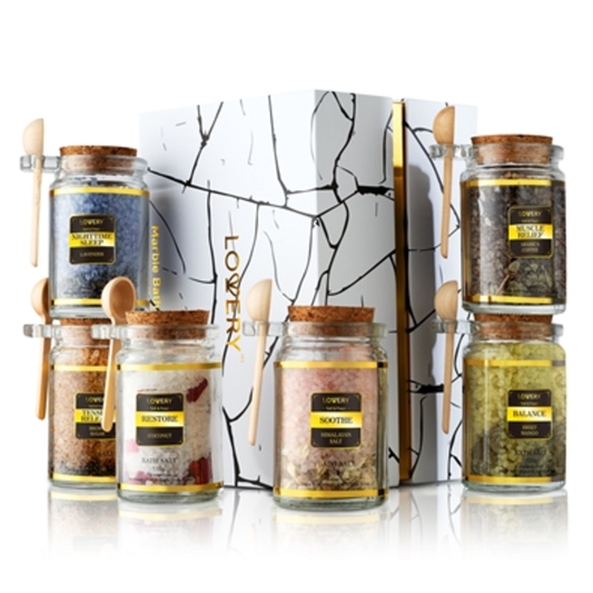 BATH SALTS GIFT SET, GOLD, MARBLE, MULTI, 12 PIECES