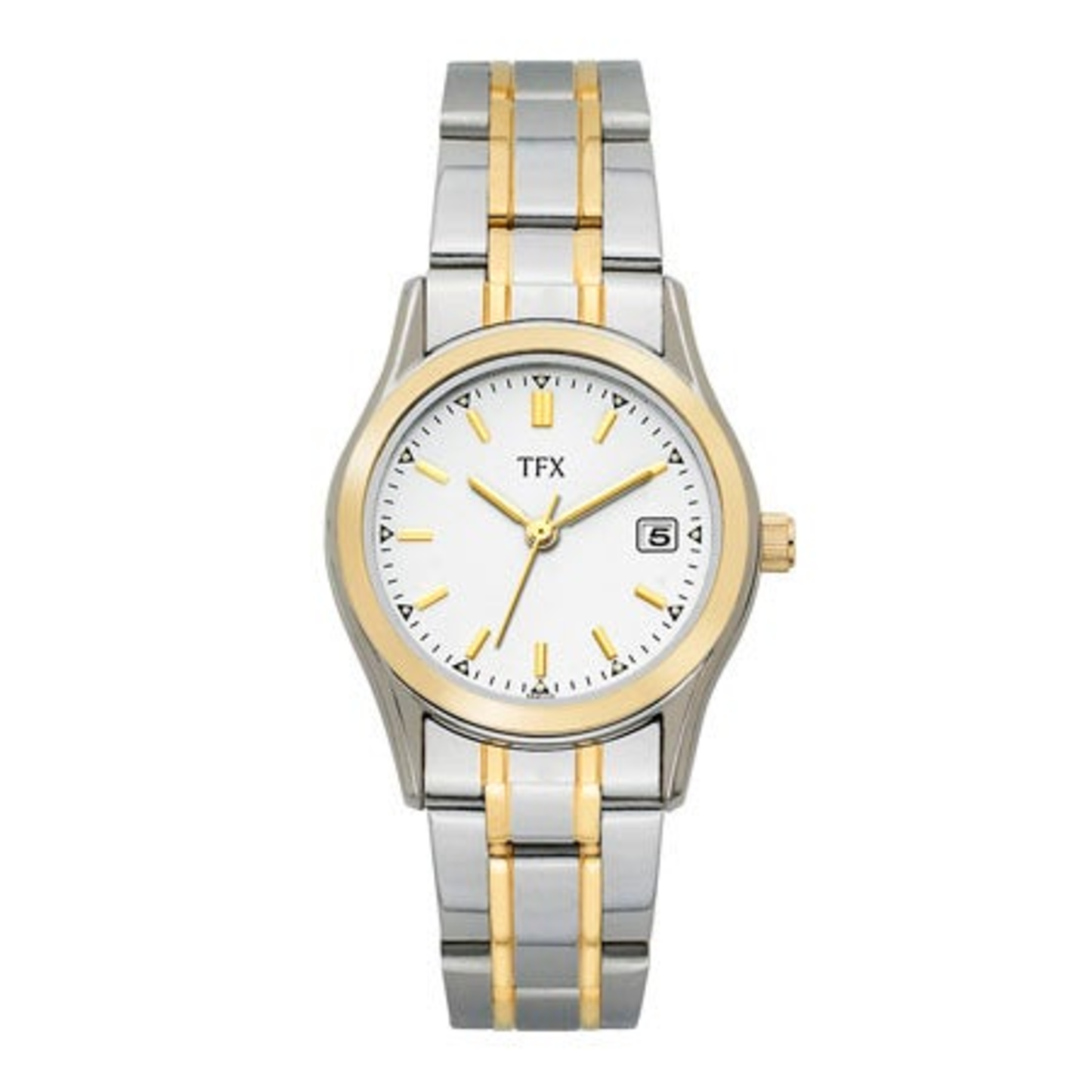 LADIES' TFX TWO-TONE STAINLESS STEEL WATCH, WHITE DIAL