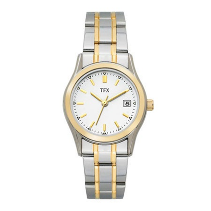LADIES' TFX TWO-TONE STAINLESS STEEL WATCH, WHITE DIAL