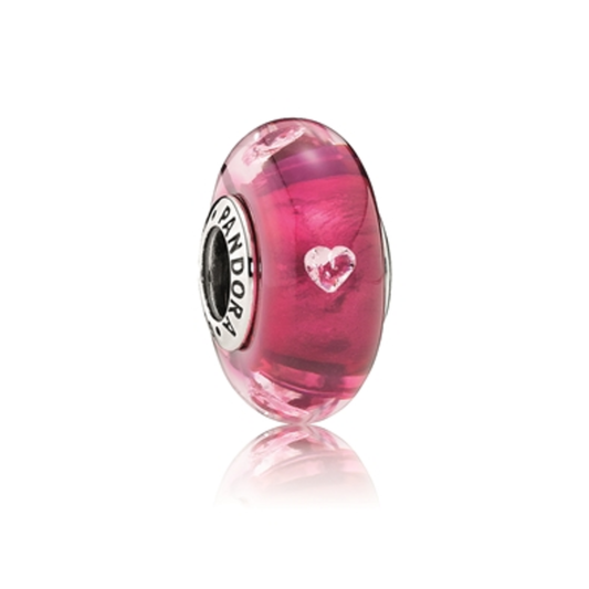 CERISE HEART GLASS CHARM, CLEAR CZ